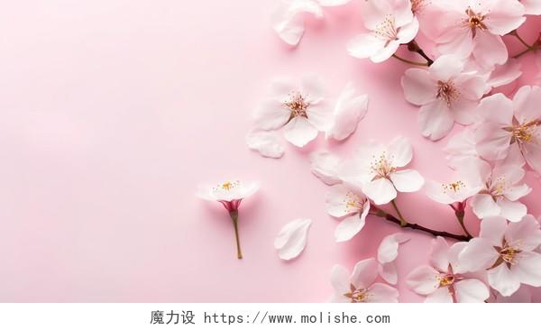 粉红樱花瓣散落在桌面上